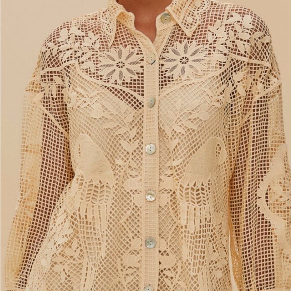 FARM Rio Cream Lace Button-Down Blouse - Picture 3 of 13